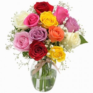 Arranjo no Vaso P com 12 Rosas Coloridas