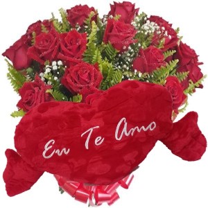 Buquê 12 Rosas Vermelhas+Coração Grande "Eu Te Amo" 75x42