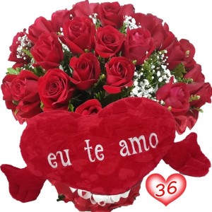 Buquê 36 rosas vermelhas+Coração Grande "Eu Te Amo" 62x34