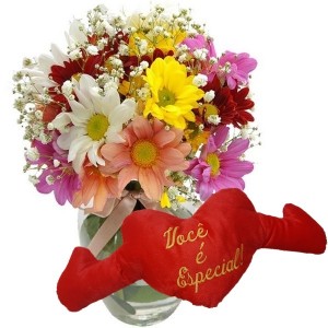 Arranjo no vaso P com Flores Campestres+Coração "Você é Especial" 65x30