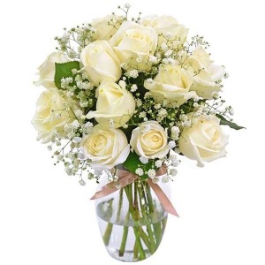 Arranjo no Vaso P com 12 Rosas Brancas