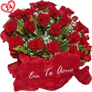 Buquê 24 rosas vermelhas+Coração Grande "Eu Te Amo" 62x34
