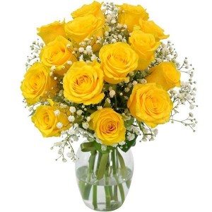 Arranjo no Vaso de P com 12 Rosas Amarelas